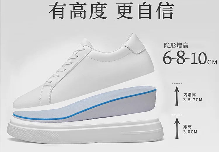 Fashion PU Leather Elevator Shoes for Men 6cm 8cm 10cm Invisible Height Increase White Sneakers Cortex Heightening Casual Shoes