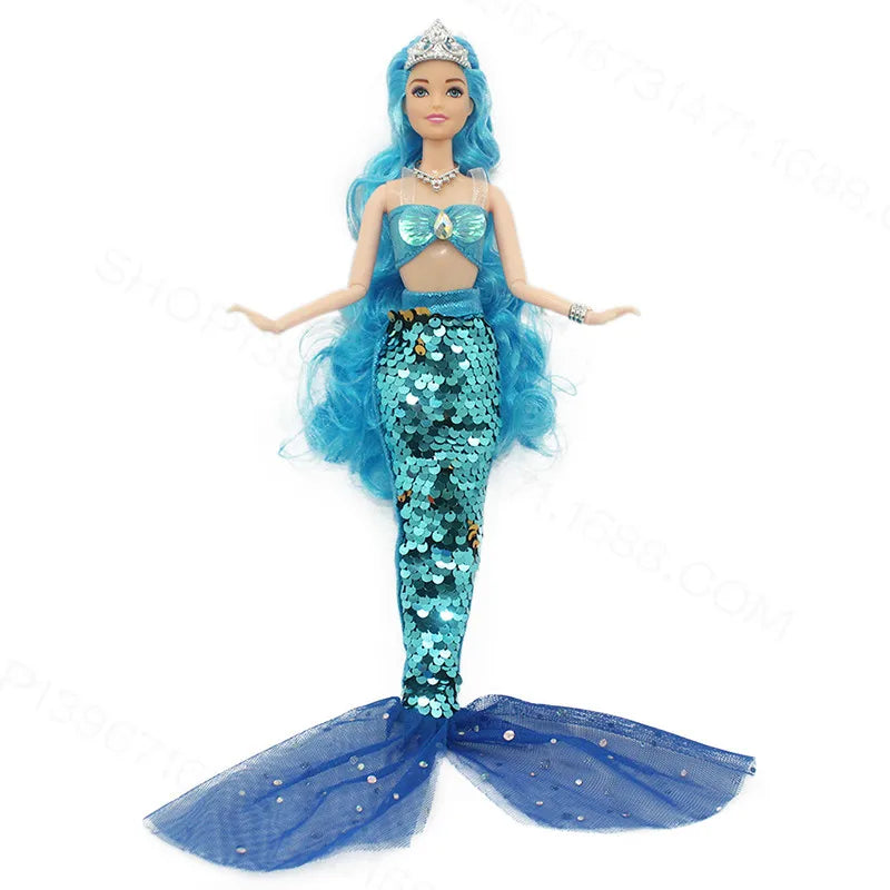 11 Inch Mermaid Doll Full Set Multi Joints Movable 30cm Height Doll with Sequin Skirt Suit Girls Dress Up Toys