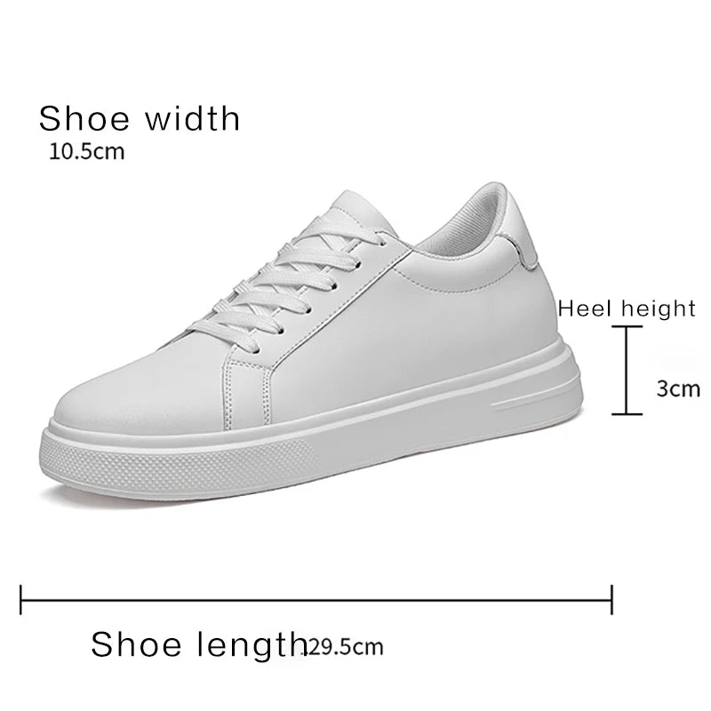 Men's invisible height increasing board shoes leather casual shoes white shoes tie youth white sports shoes
